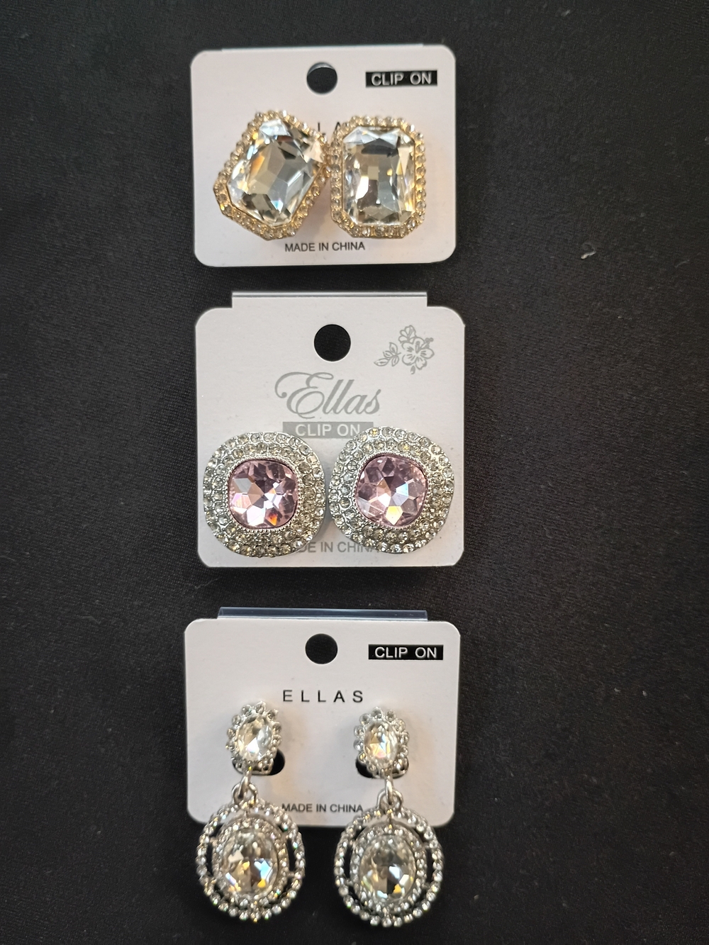 Ella Clip-On Earrings Set - Clear, Light Pink, Gold & Silver Tones